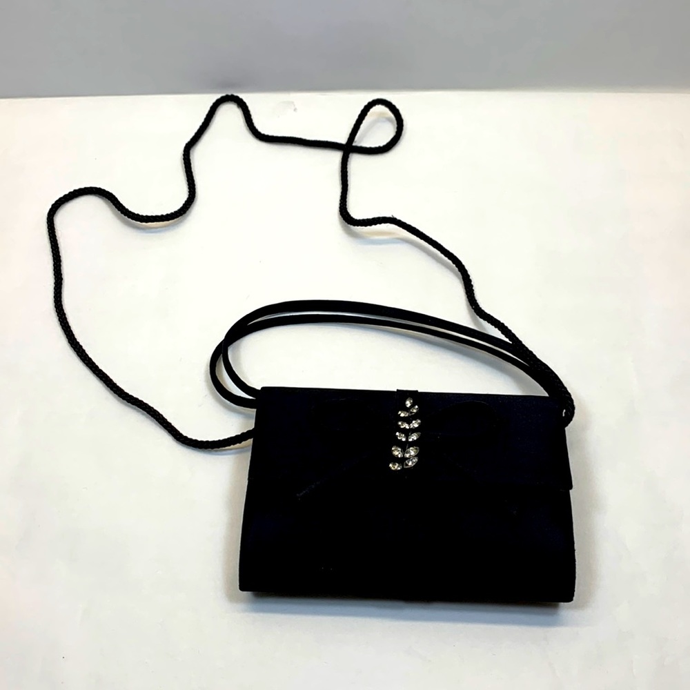 Nytlites black satin gems evening bag clutch or cross over purse
